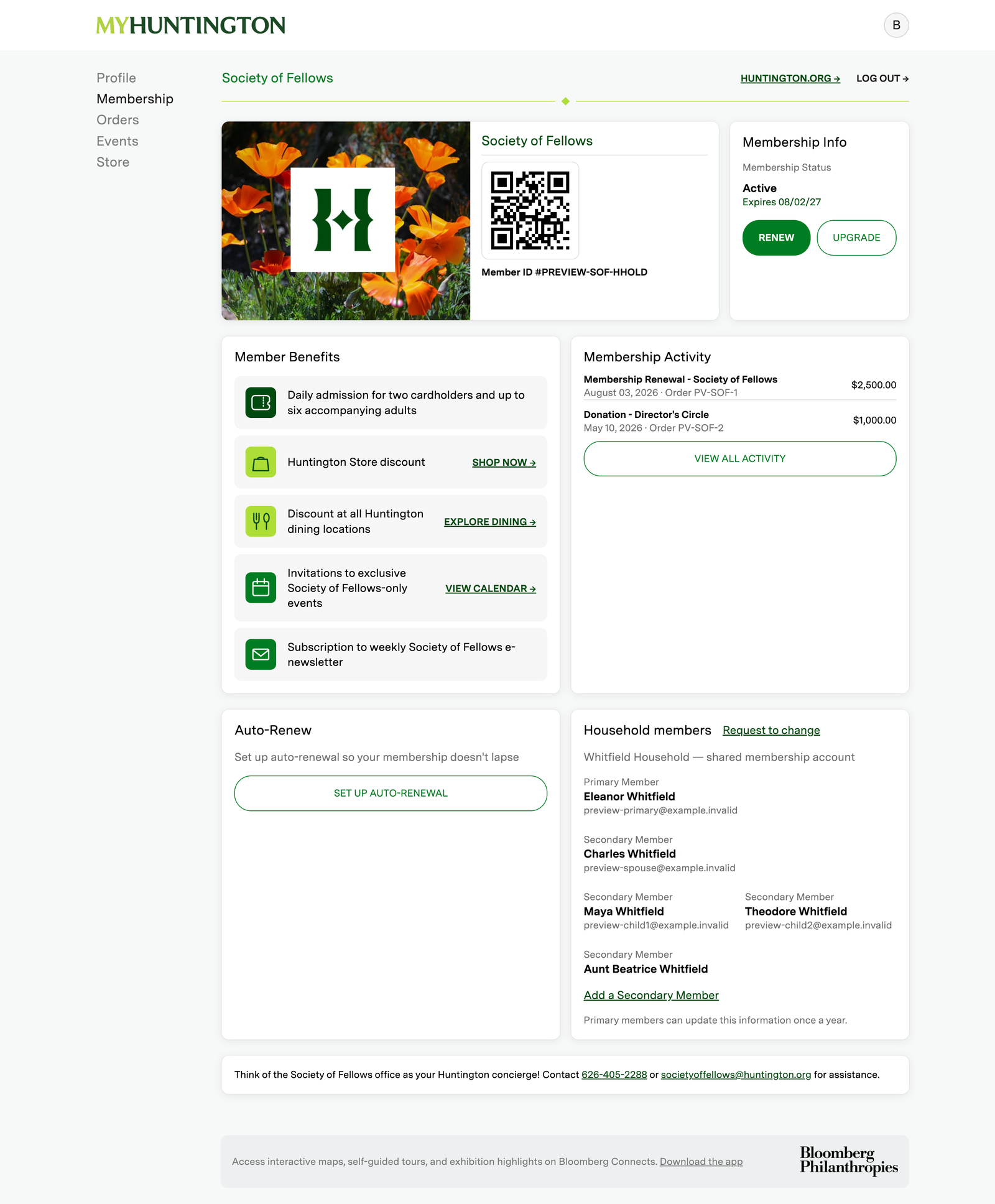 Household members on the digital membership card