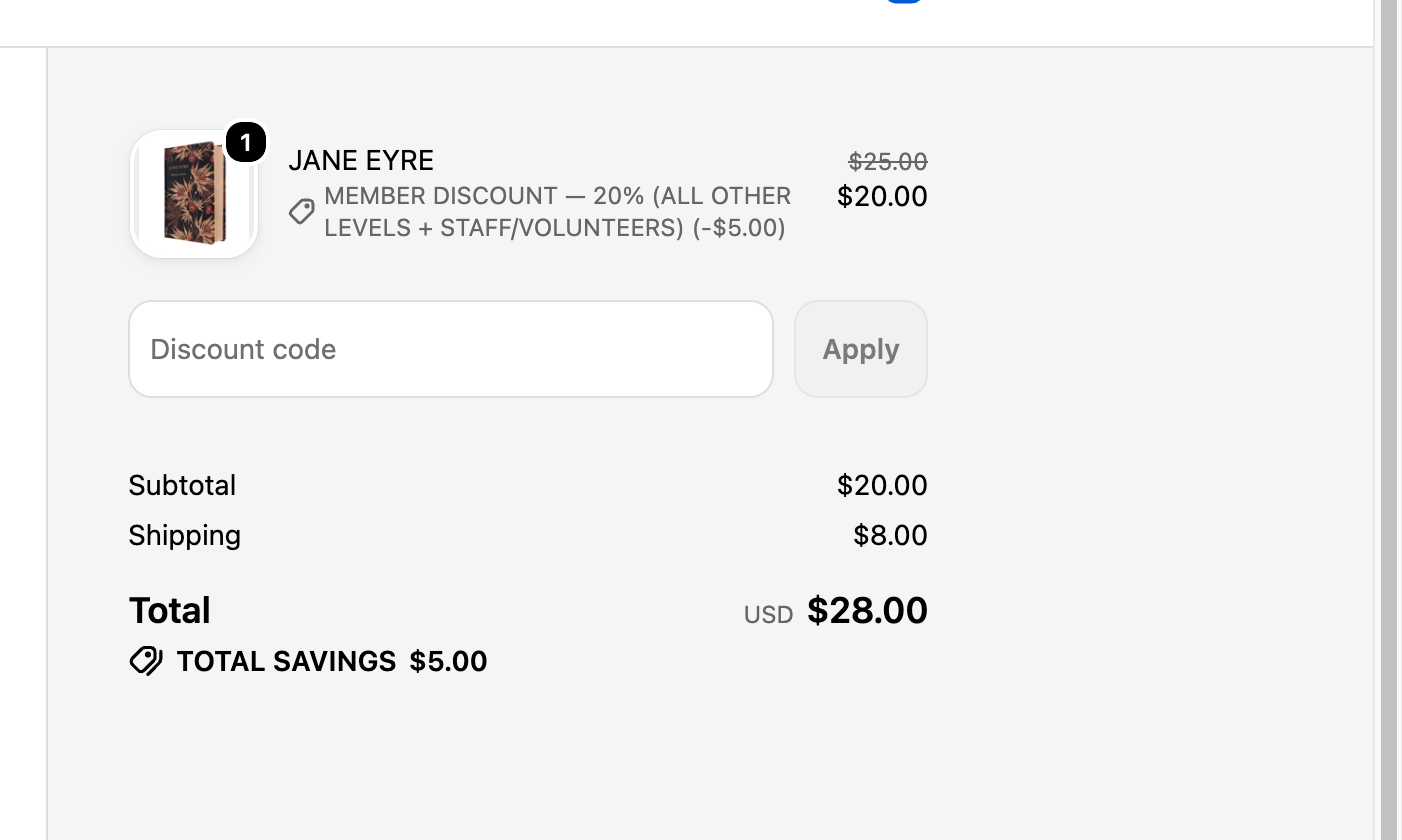 Member discount applied automatically at checkout